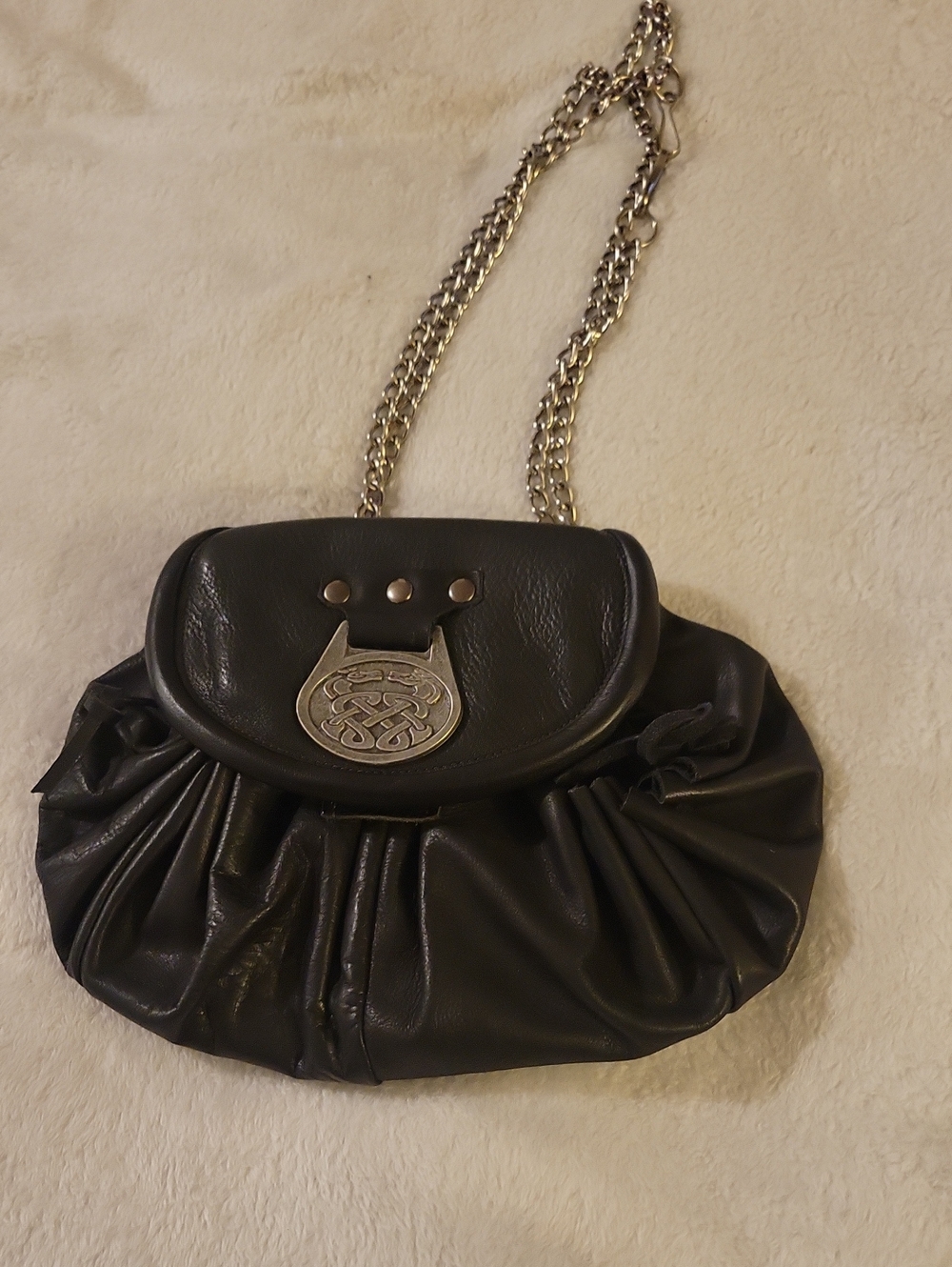 Chic Black Ruched Shoulder Bag with Silver Chain